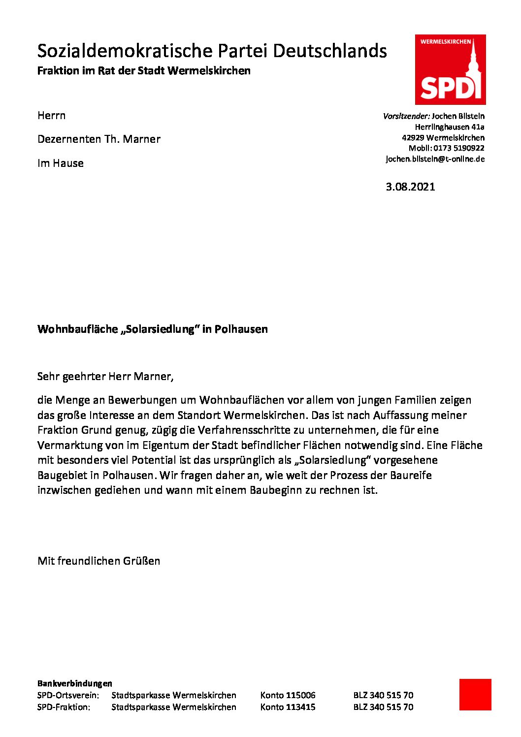 Anfrage Solarsiedlung Pohlhausen 3-8-21