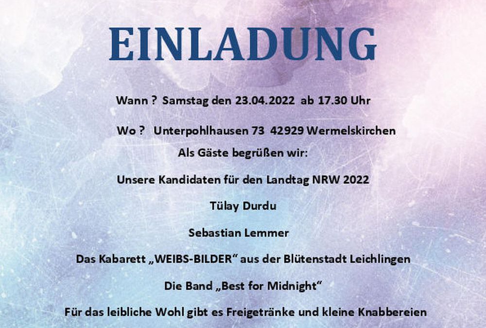 Einladung der AG 60+ für den 23.04.2022